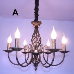 Lampadario a sospensione in stile candela rustico retrò vintage nero bianco 6 luci