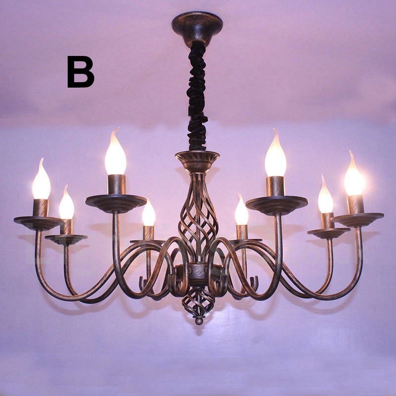 Lampadario a sospensione in stile candela rustico retrò vintage nero bianco 6 luci