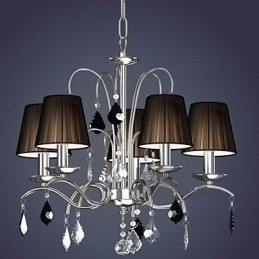 Lampadario in cristallo moderno 5 luci con paralume in tessuto cromo