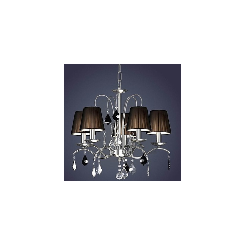 Lampadario in cristallo moderno 5 luci con paralume in tessuto cromo