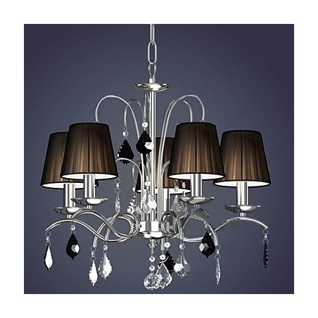Lampadario in cristallo moderno 5 luci con paralume in tessuto cromo