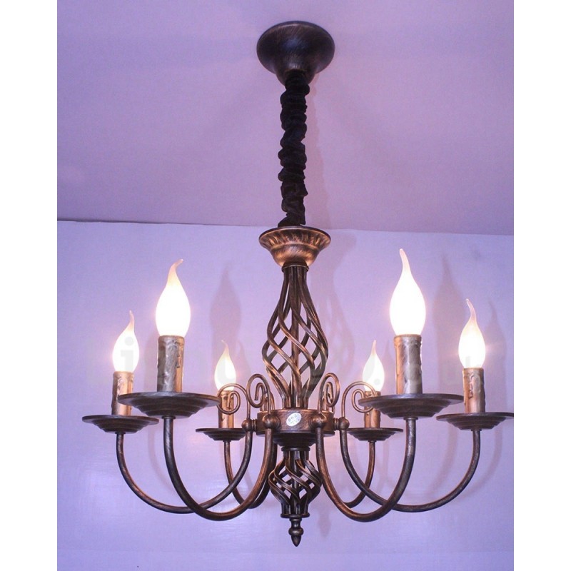 Lampadario a sospensione in stile candela rustico retrò vintage nero bianco 6 luci