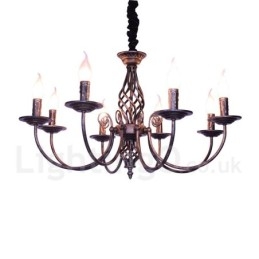 Lampadario a sospensione in stile candela rustico retrò vintage nero bianco 6 luci