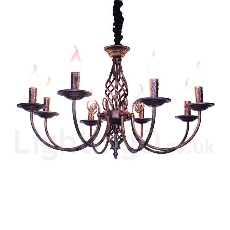 Lampadario a sospensione in stile candela rustico retrò vintage nero bianco 6 luci