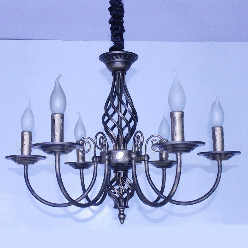 Lampadario a sospensione in stile candela rustico retrò vintage nero bianco 6 luci