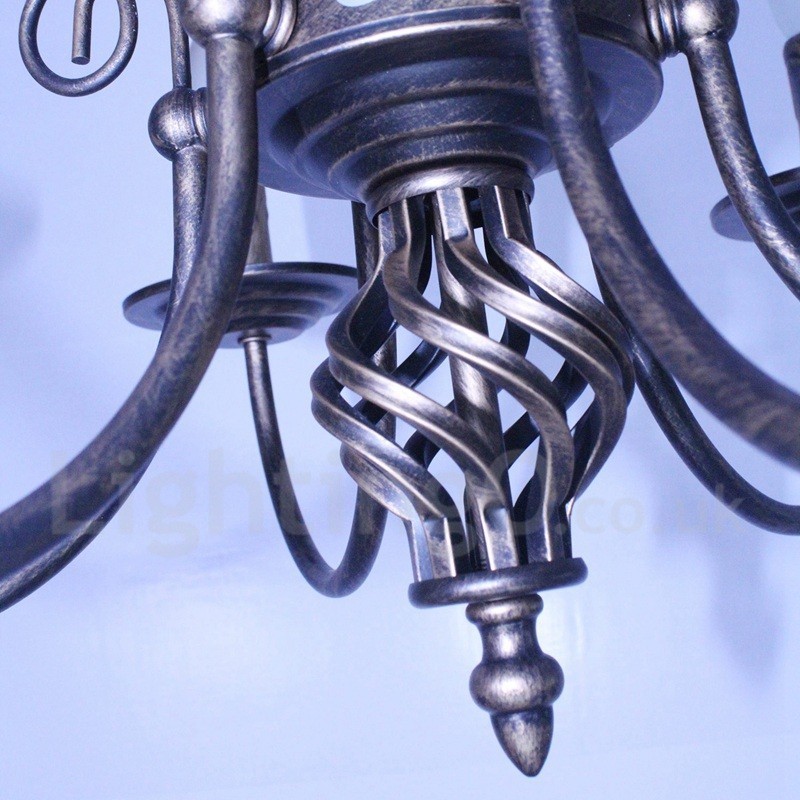 Lampadario a sospensione in stile candela rustico retrò vintage nero bianco 6 luci