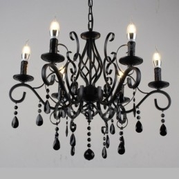Lampadario a sospensione rustico retrò vintage in cristallo nero bianco blu 6 luci