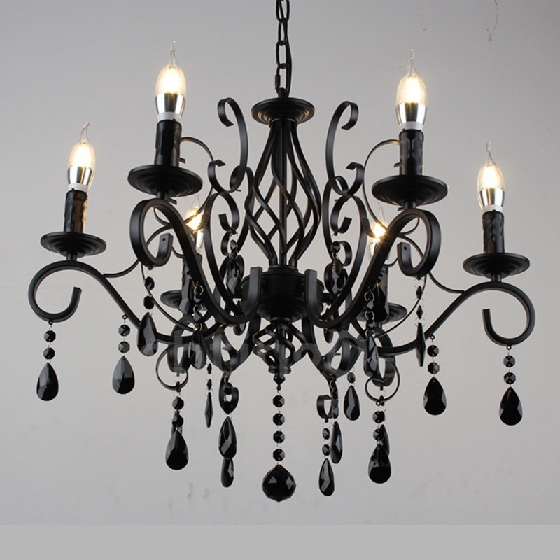 Lampadario a sospensione rustico retrò vintage in cristallo nero bianco blu 6 luci