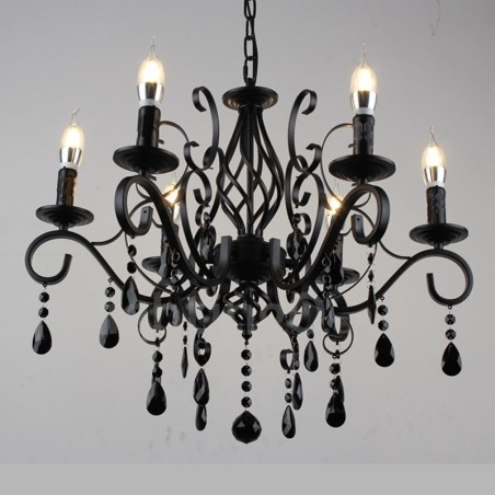 Lampadario a sospensione rustico retrò vintage in cristallo nero bianco blu 6 luci