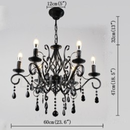 Lampadario a sospensione rustico retrò vintage in cristallo nero bianco blu 6 luci