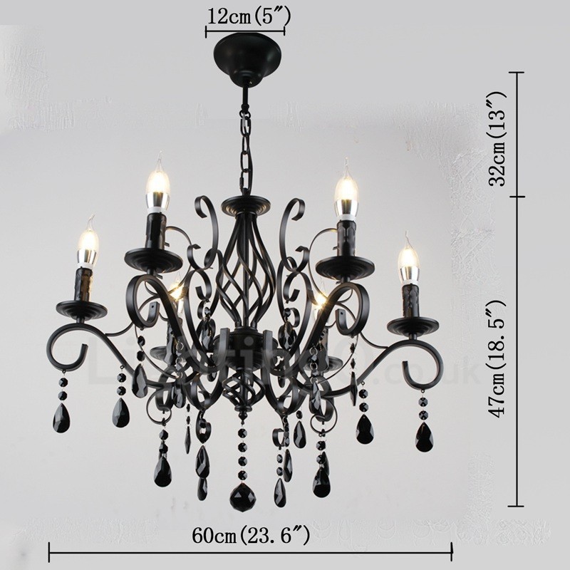 Lampadario a sospensione rustico retrò vintage in cristallo nero bianco blu 6 luci