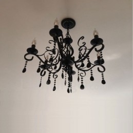 Lampadario a sospensione rustico retrò vintage in cristallo nero bianco blu 6 luci