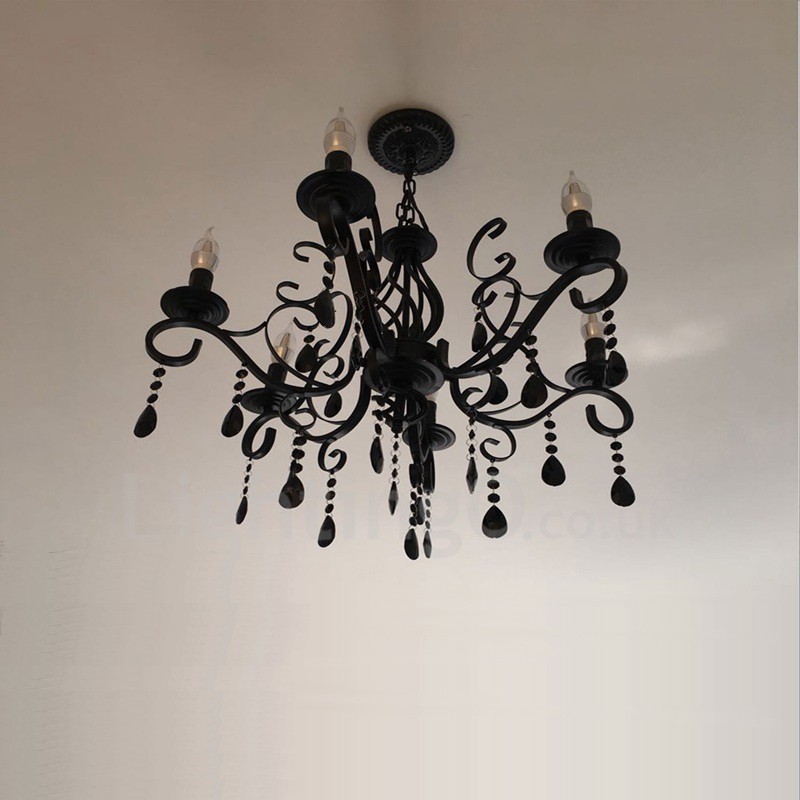 Lampadario a sospensione rustico retrò vintage in cristallo nero bianco blu 6 luci