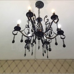 Lampadario a sospensione rustico retrò vintage in cristallo nero bianco blu 6 luci