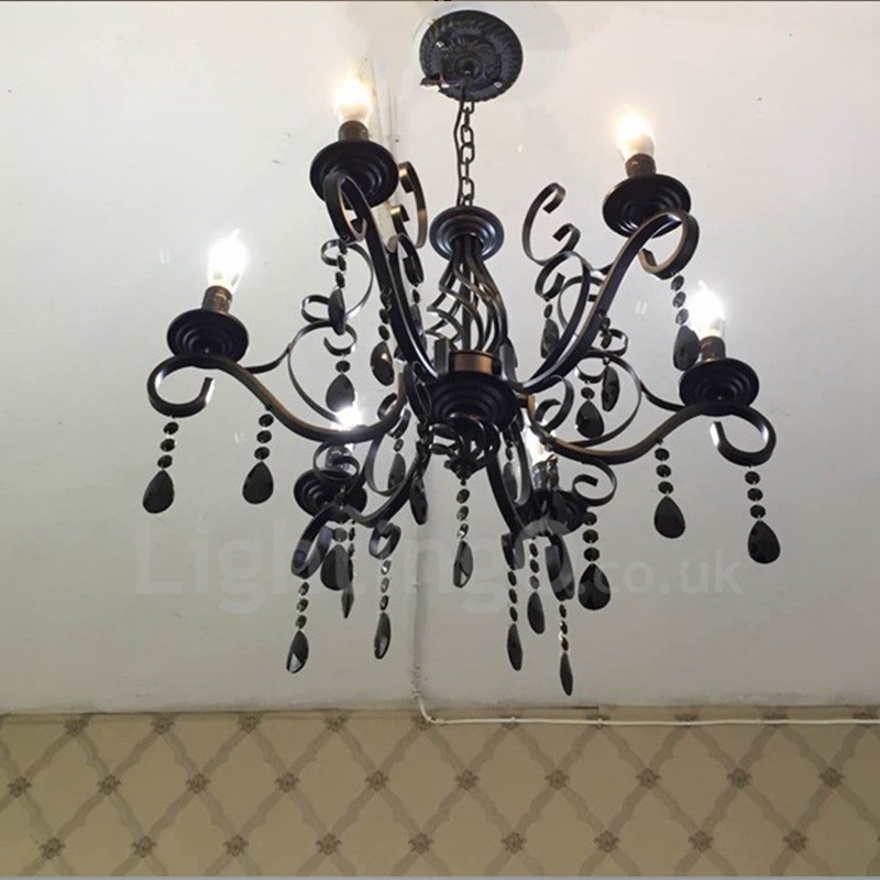 Lampadario a sospensione rustico retrò vintage in cristallo nero bianco blu 6 luci