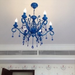 Lampadario a sospensione rustico retrò vintage in cristallo nero bianco blu 6 luci