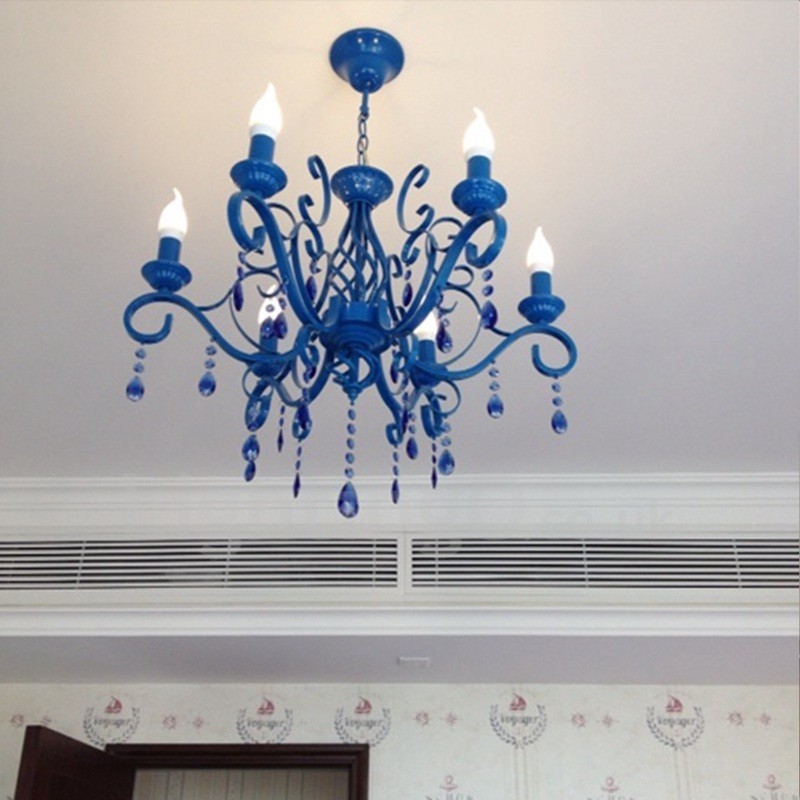 Lampadario a sospensione rustico retrò vintage in cristallo nero bianco blu 6 luci