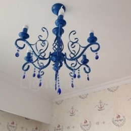 Lampadario a sospensione rustico retrò vintage in cristallo nero bianco blu 6 luci