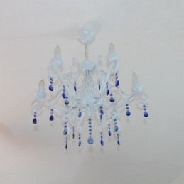 Lampadario a sospensione rustico retrò vintage in cristallo nero bianco blu 6 luci
