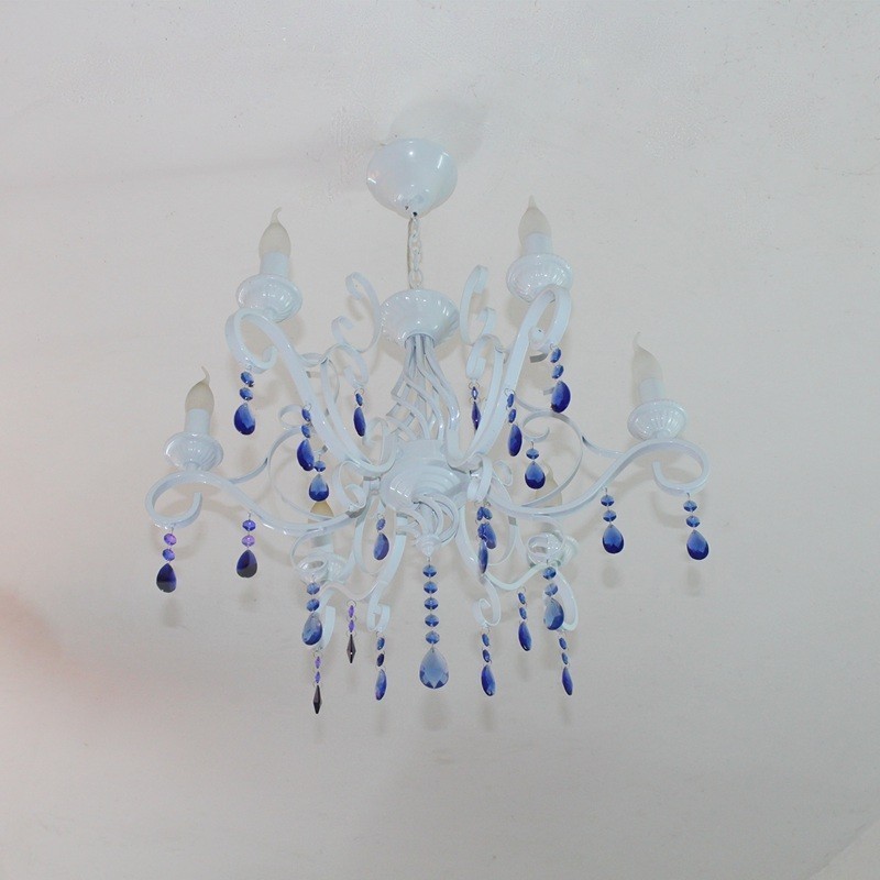 Lampadario a sospensione rustico retrò vintage in cristallo nero bianco blu 6 luci