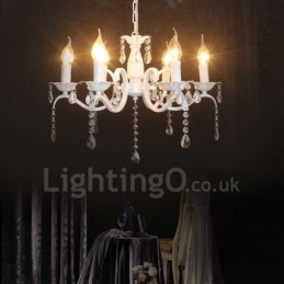 Lampadario a candela pendente bianco in cristallo 6 luci