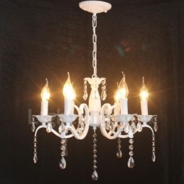 Lampadario a candela pendente bianco in cristallo 6 luci