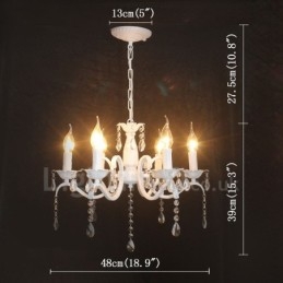 Lampadario a candela pendente bianco in cristallo 6 luci