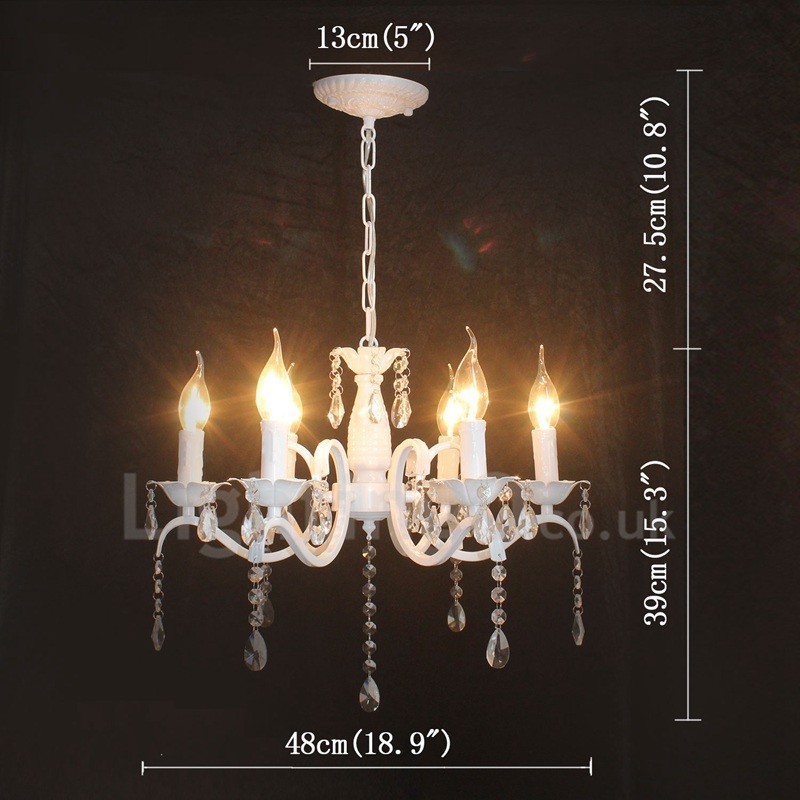 Lampadario a candela pendente bianco in cristallo 6 luci