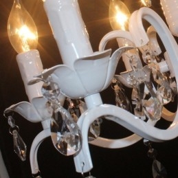 Lampadario a candela pendente bianco in cristallo 6 luci