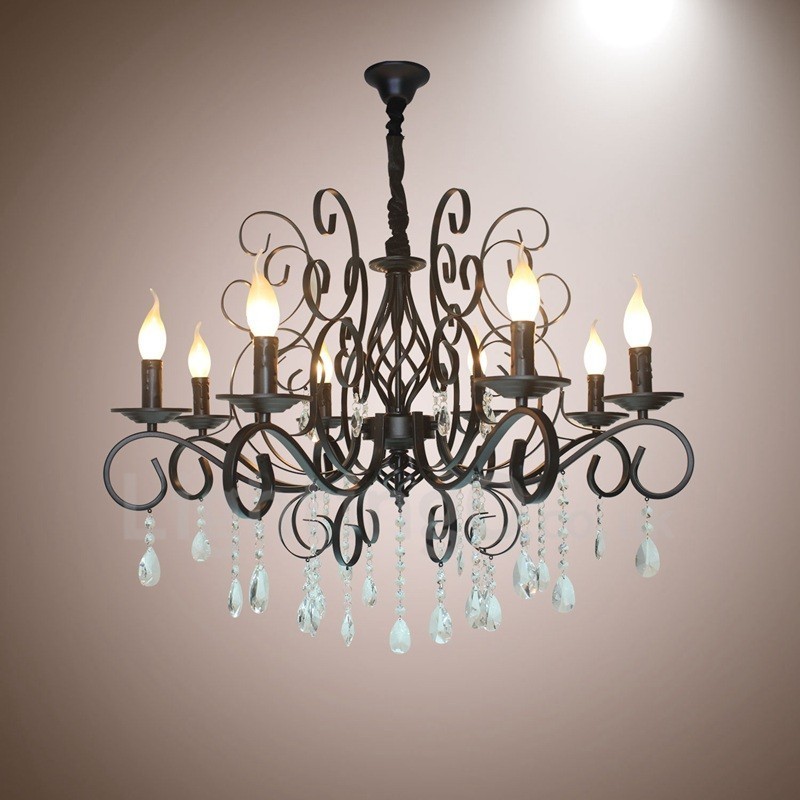Lampadario a candela vintage rustico in cristallo a 8 luci