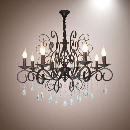 Lampadario a candela vintage rustico in cristallo a 8 luci