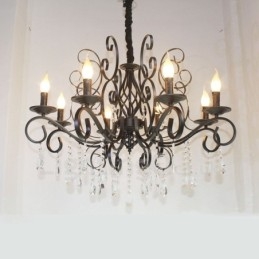 Lampadario a candela vintage rustico in cristallo a 8 luci