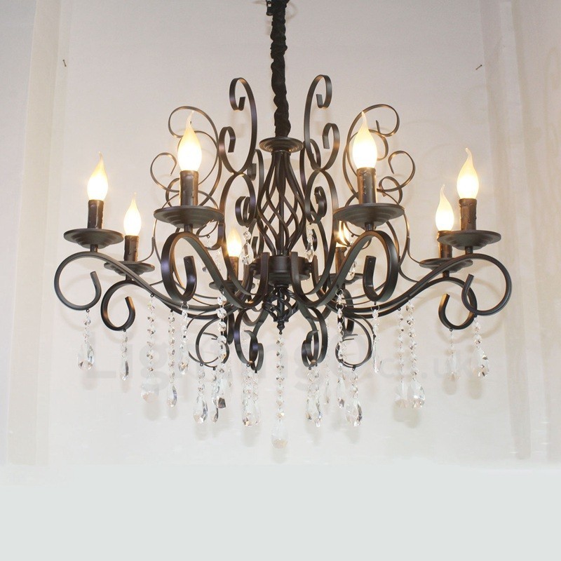 Lampadario a candela vintage rustico in cristallo a 8 luci