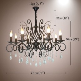 Lampadario a candela vintage rustico in cristallo a 8 luci