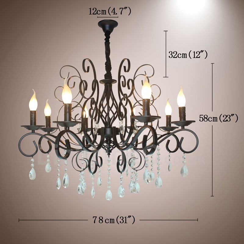 Lampadario a candela vintage rustico in cristallo a 8 luci