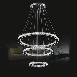 Lampadario a cristallo 3 livelli, LED integrato, argento elettroplaccato, catena regolabile, 40 cm