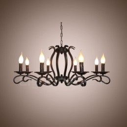 Lampadario a sospensione vintage rustico nero a 8 luci E14 79 cm