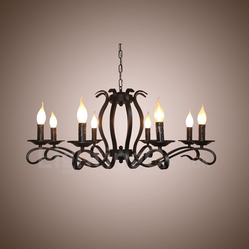 Lampadario a sospensione vintage rustico nero a 8 luci E14 79 cm