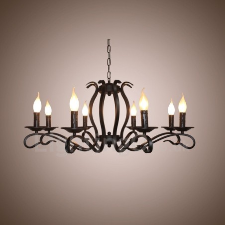 Lampadario a sospensione vintage rustico nero a 8 luci E14 79 cm