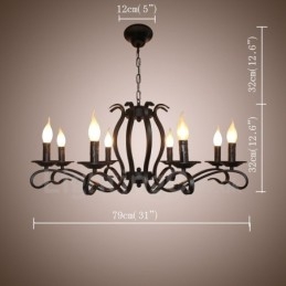 Lampadario a sospensione vintage rustico nero a 8 luci E14 79 cm