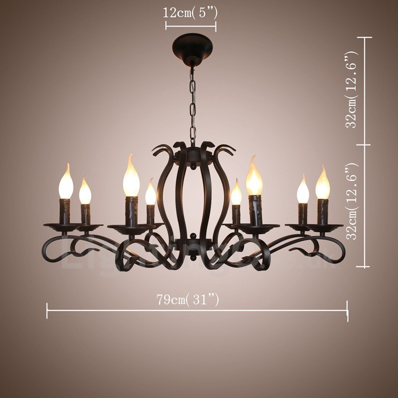 Lampadario a sospensione vintage rustico nero a 8 luci E14 79 cm