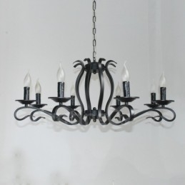 Lampadario a sospensione vintage rustico nero a 8 luci E14 79 cm