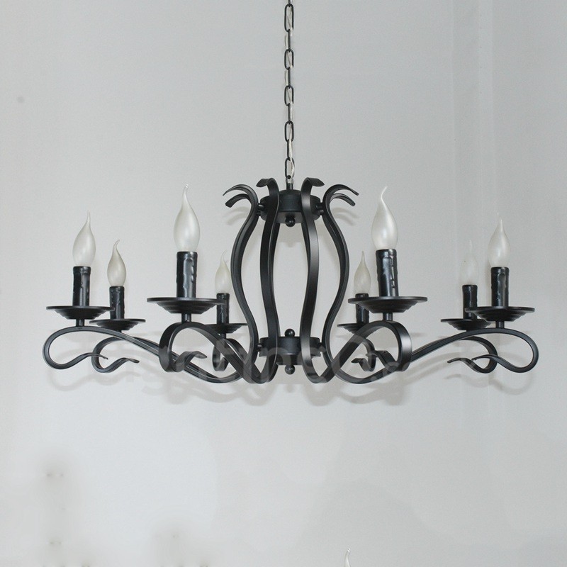 Lampadario a sospensione vintage rustico nero a 8 luci E14 79 cm