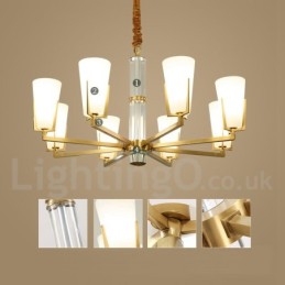 Lampadario sospeso in ottone e cristallo retrò vintage con paralumi in vetro