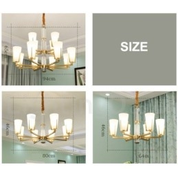 Lampadario sospeso in ottone e cristallo retrò vintage con paralumi in vetro