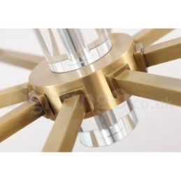 Lampadario sospeso in ottone e cristallo retrò vintage con paralumi in vetro