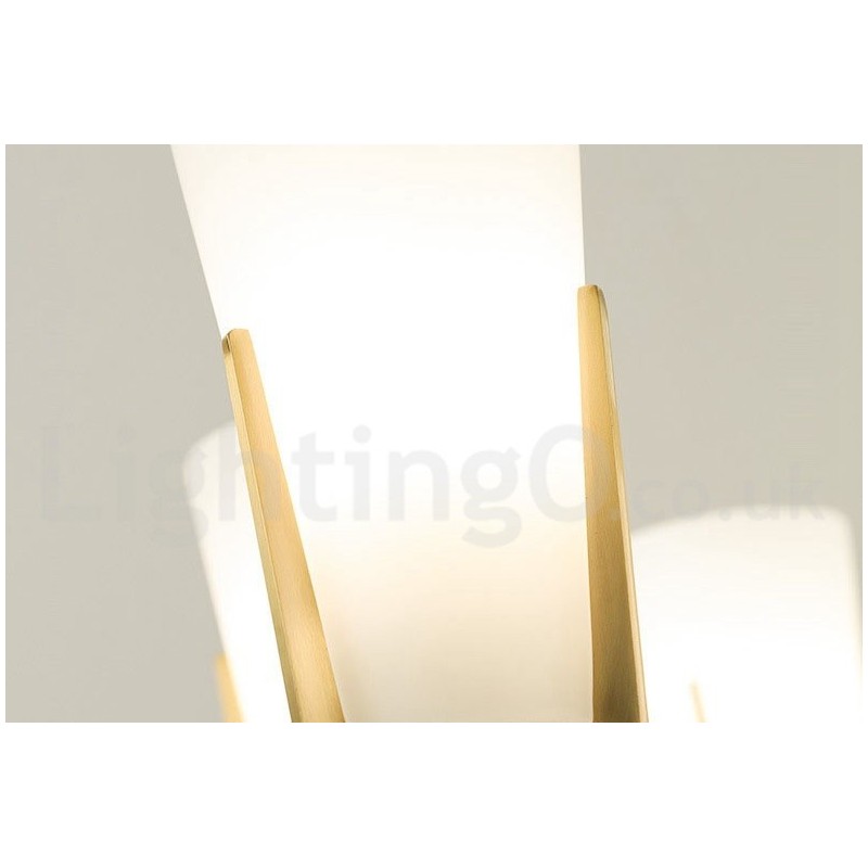 Lampadario sospeso in ottone e cristallo retrò vintage con paralumi in vetro