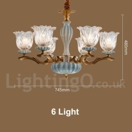 Lampadario a sospensione rustico retrò vintage in ottone e ceramica con paralumi in vetro