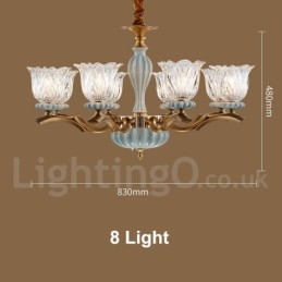Lampadario a sospensione rustico retrò vintage in ottone e ceramica con paralumi in vetro