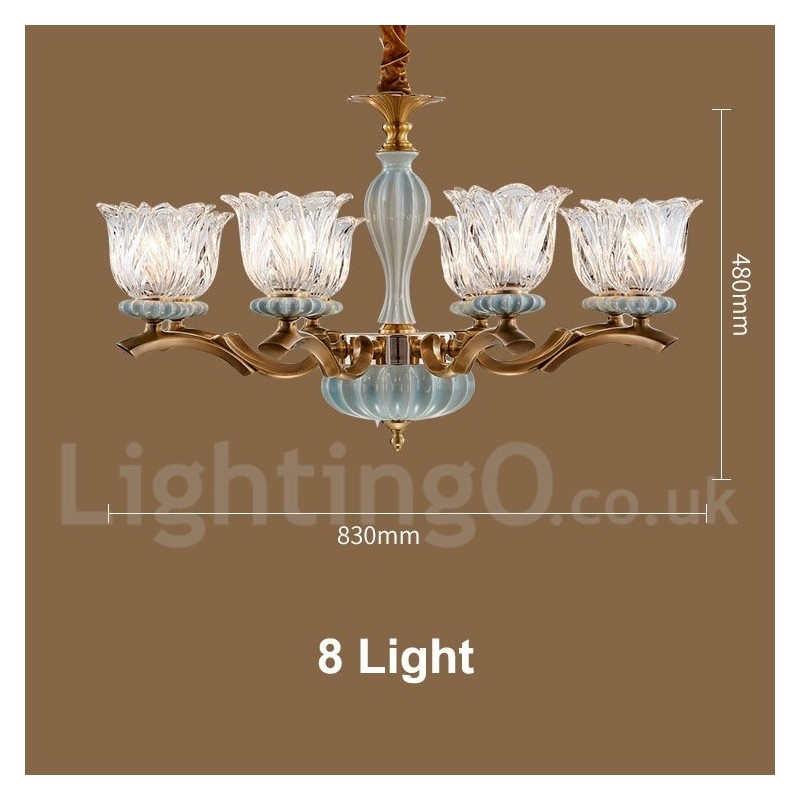 Lampadario a sospensione rustico retrò vintage in ottone e ceramica con paralumi in vetro